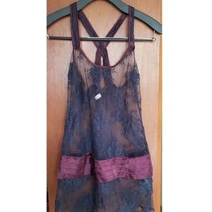 Silence and Noise Navy and Maroon lace dress